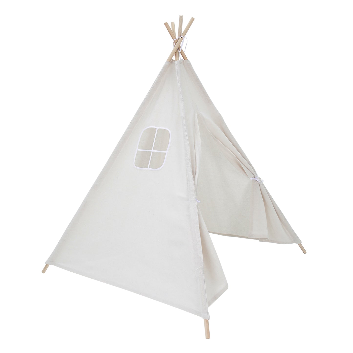 White Indoor Indian Teepee Tent Play House Wood Support for Kids