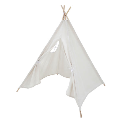 White Indoor Indian Teepee Tent Play House Wood Support for Kids