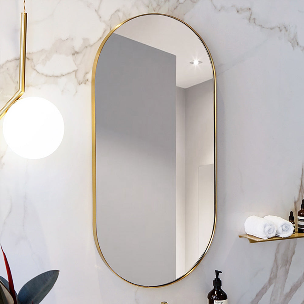 Modern Oval Metal Wall Mirror Gold