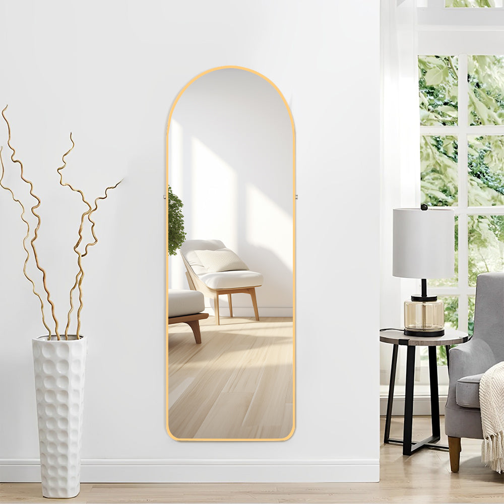 150cm H Modern Arched Metal Floor Mirror Gold