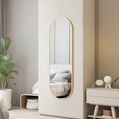 120cm H Modern Oval Metal Full Length Wall Mirror Gold