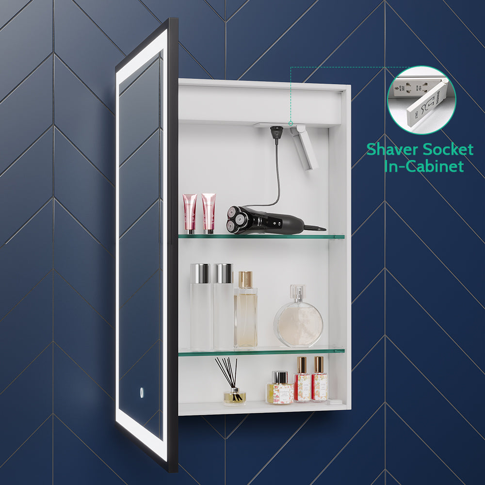 Black Framed LED Mirror Cabinet with Shaver Socket 500mm x 700mm