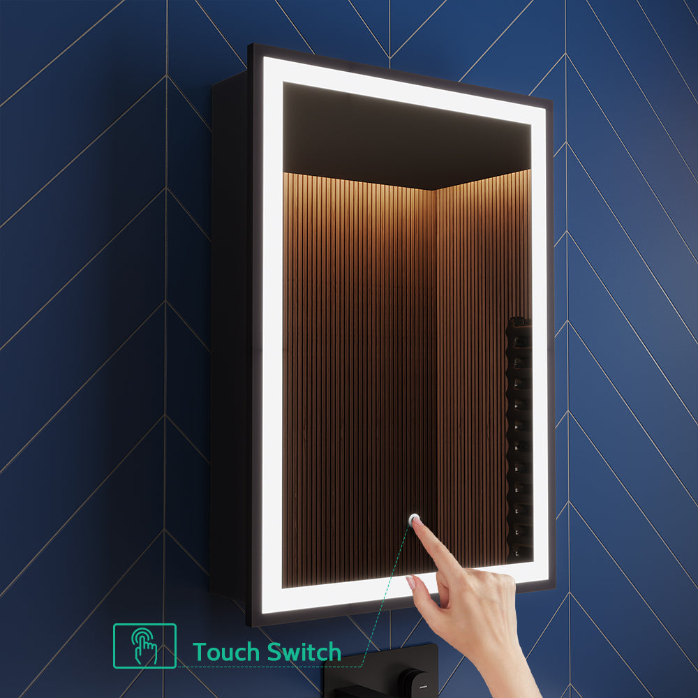 Black Framed LED Mirror Cabinet with Shaver Socket 500mm x 700mm