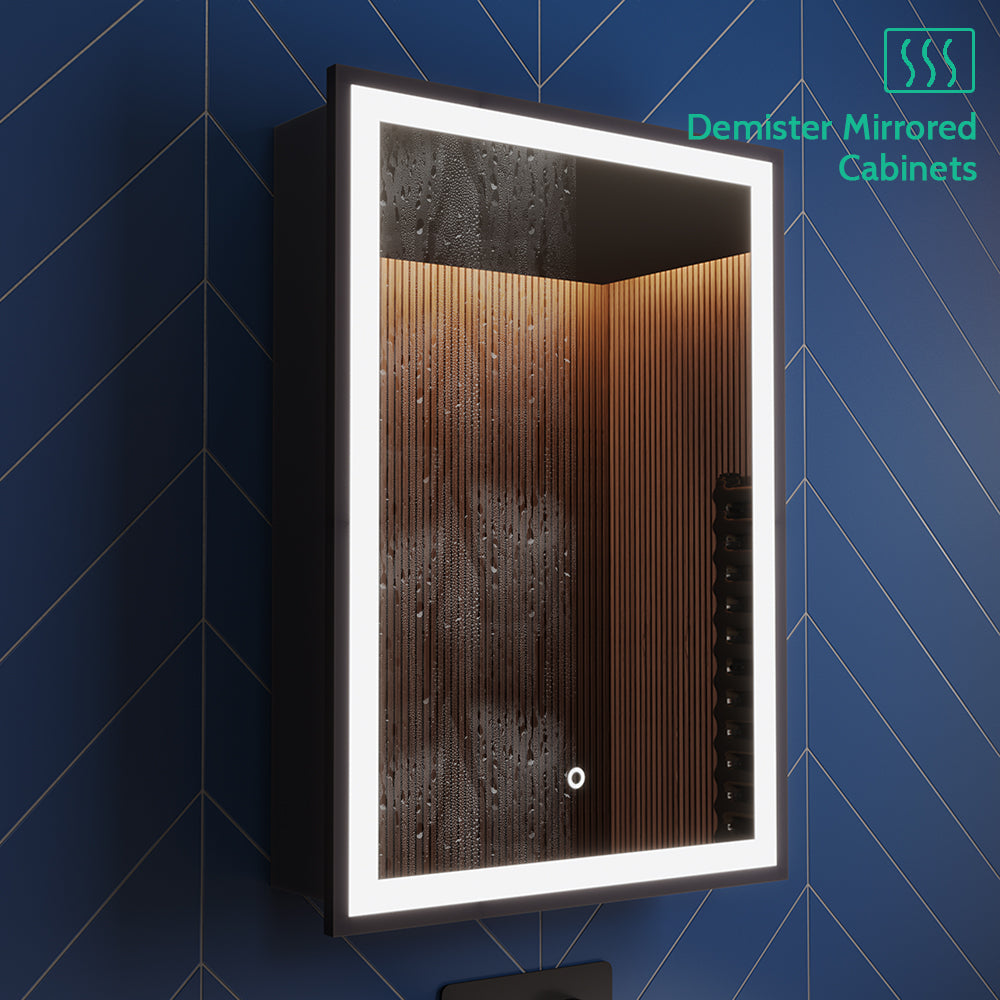 Black Framed LED Mirror Cabinet with Shaver Socket 500mm x 700mm