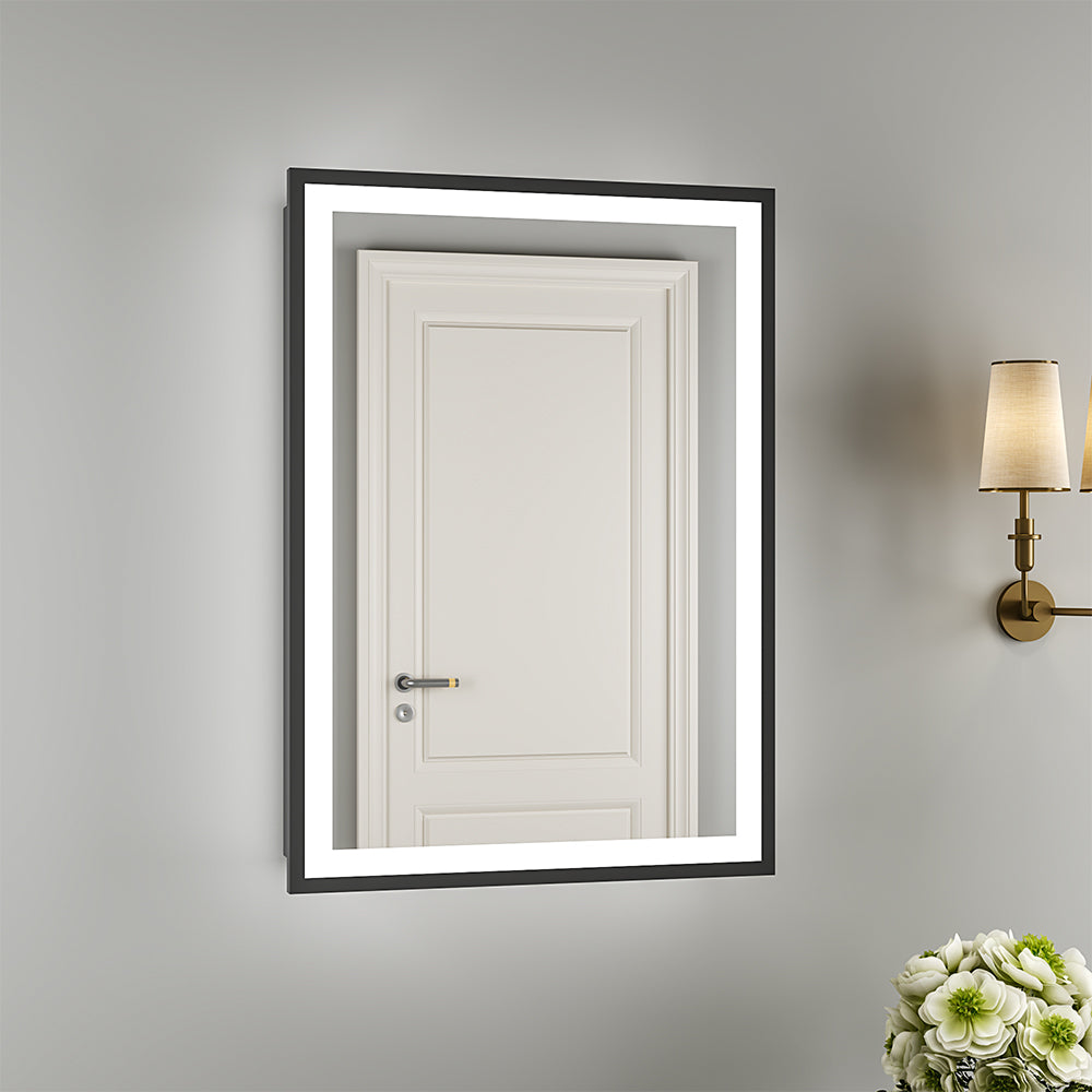 Black Framed LED Mirror Cabinet with Shaver Socket 500mm x 700mm