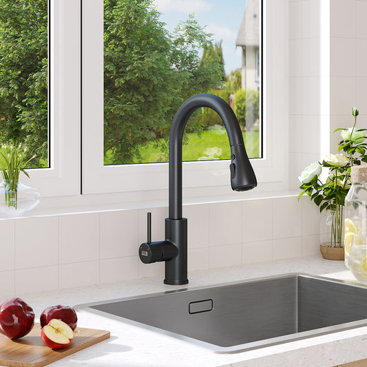 Black/Gold Retractable Commercial Pulldown Kitchen Faucet