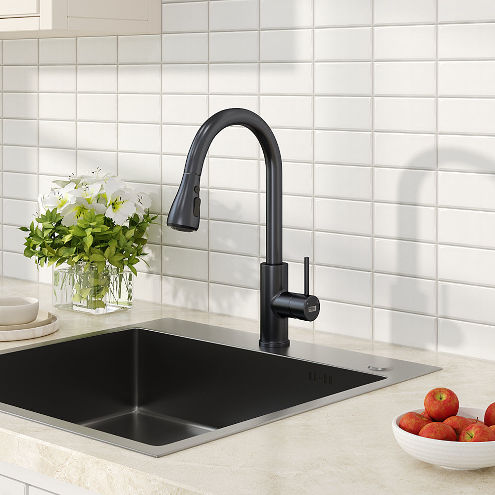 Black/Gold Retractable Commercial Pulldown Kitchen Faucet