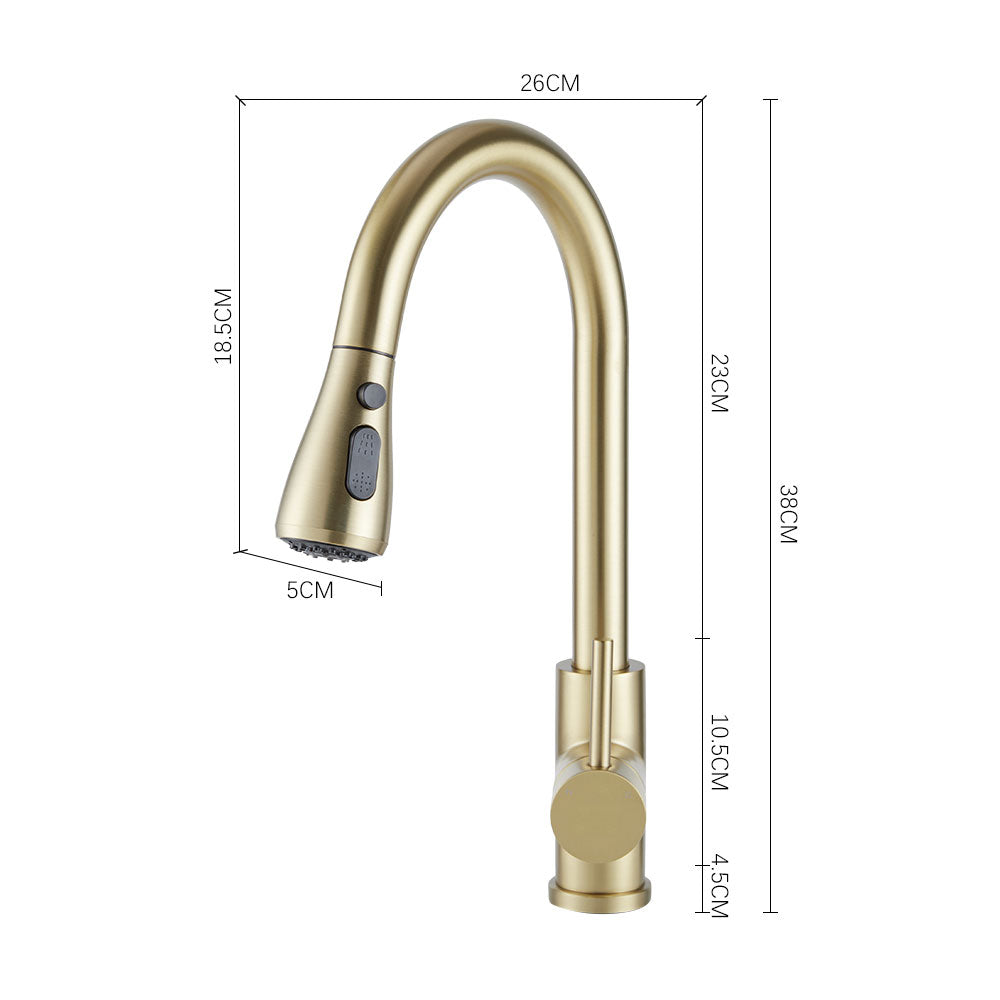 Black/Gold Retractable Commercial Pulldown Kitchen Faucet