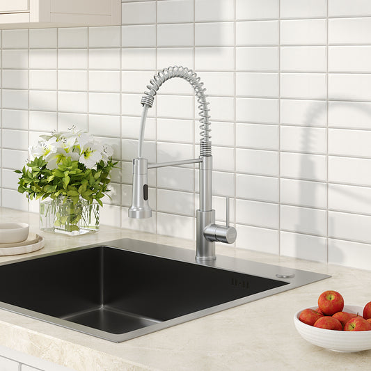 Silver/Black Commercial Swivel Pulldown Kitchen Faucet