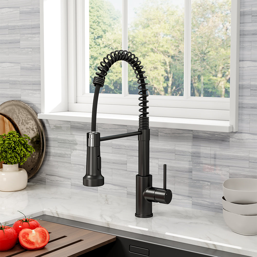 Silver/Black Commercial Swivel Pulldown Kitchen Faucet