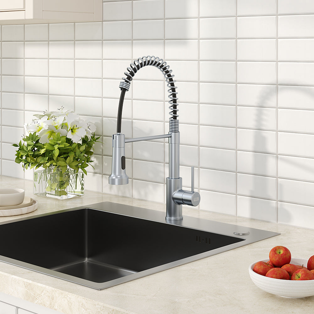 Chrome/Grey Commercial Swivel Pulldown Kitchen Faucet