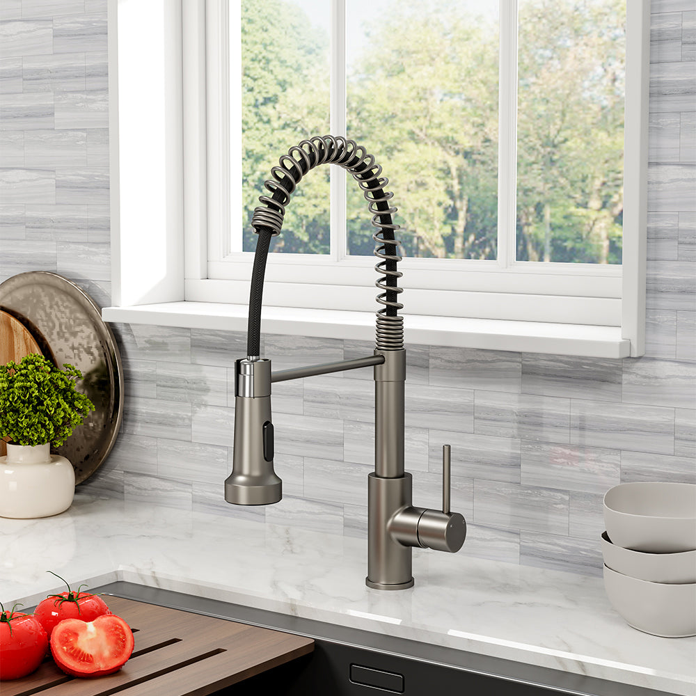 Chrome/Grey Commercial Swivel Pulldown Kitchen Faucet