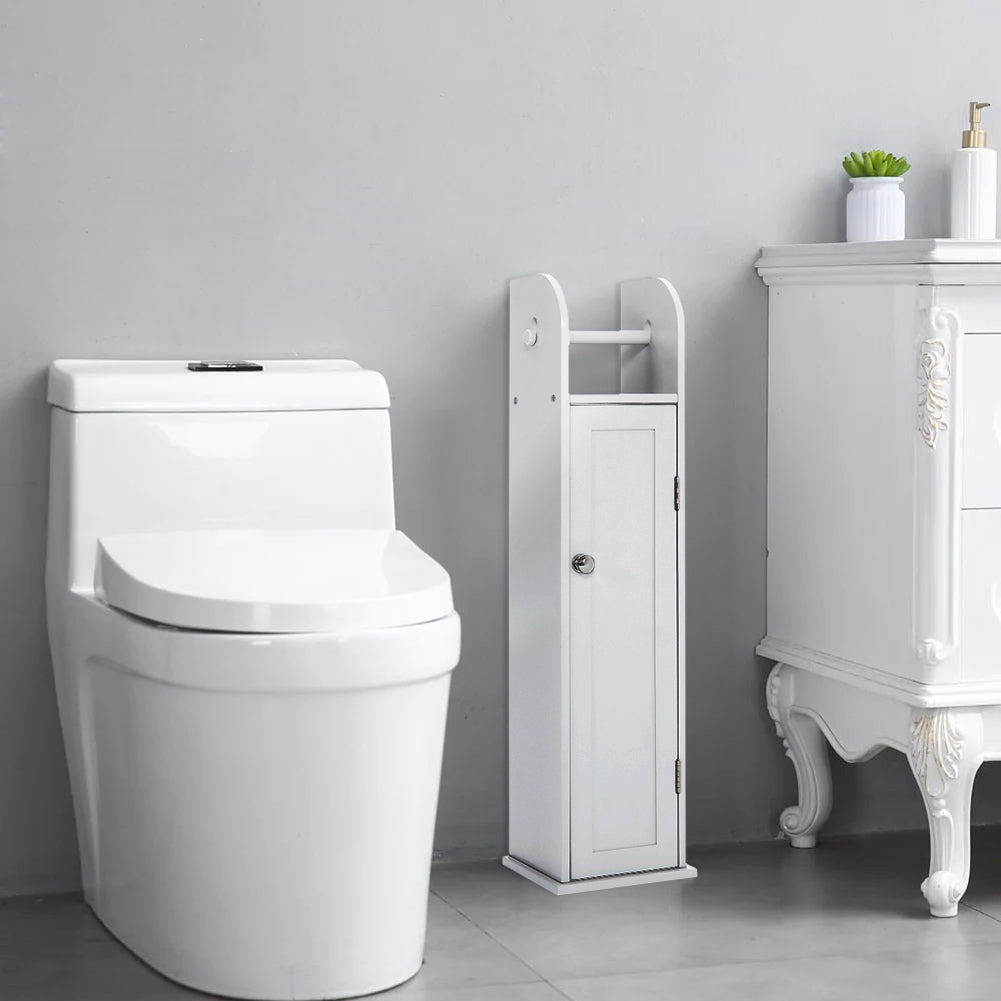 White Wooden Bathroom Cabinet for Toilet Rolls