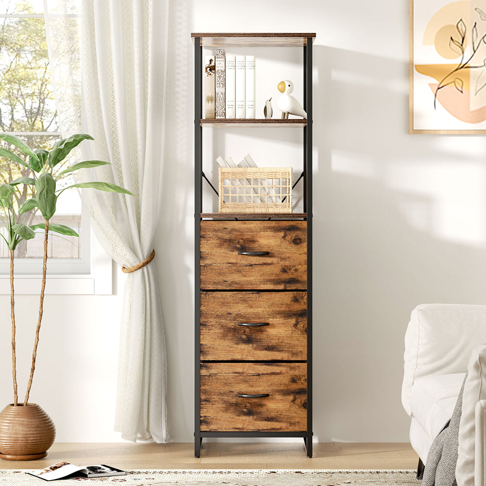 Three-drawer wooden storage cabinet in the medieval style