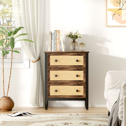 Rustic Rattan Storage Cabinet with Three Drawers