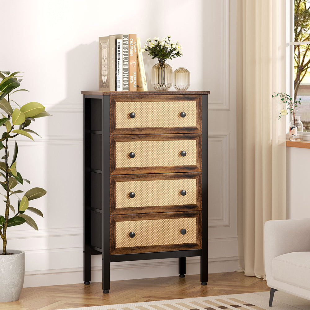 Rustic Rattan Storage Cabinet with Four Drawers