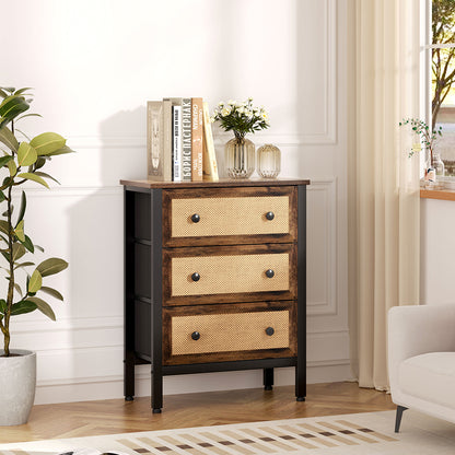 Rustic Rattan Storage Cabinet with Three Drawers