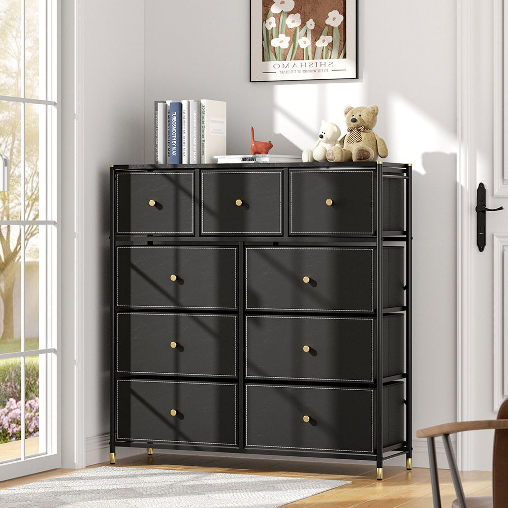 Nine-drawer plastic storage cabinet in black