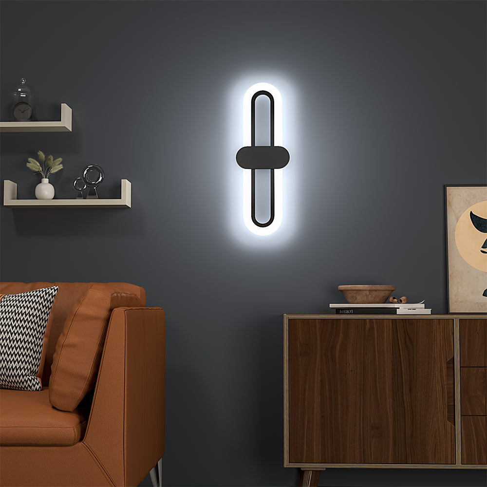 L40cm Black Oval LED Wall Sconce Cool White Light