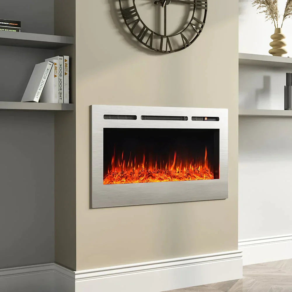 White Linear Electric Recessed Inset Fireplace with Overheat Protection