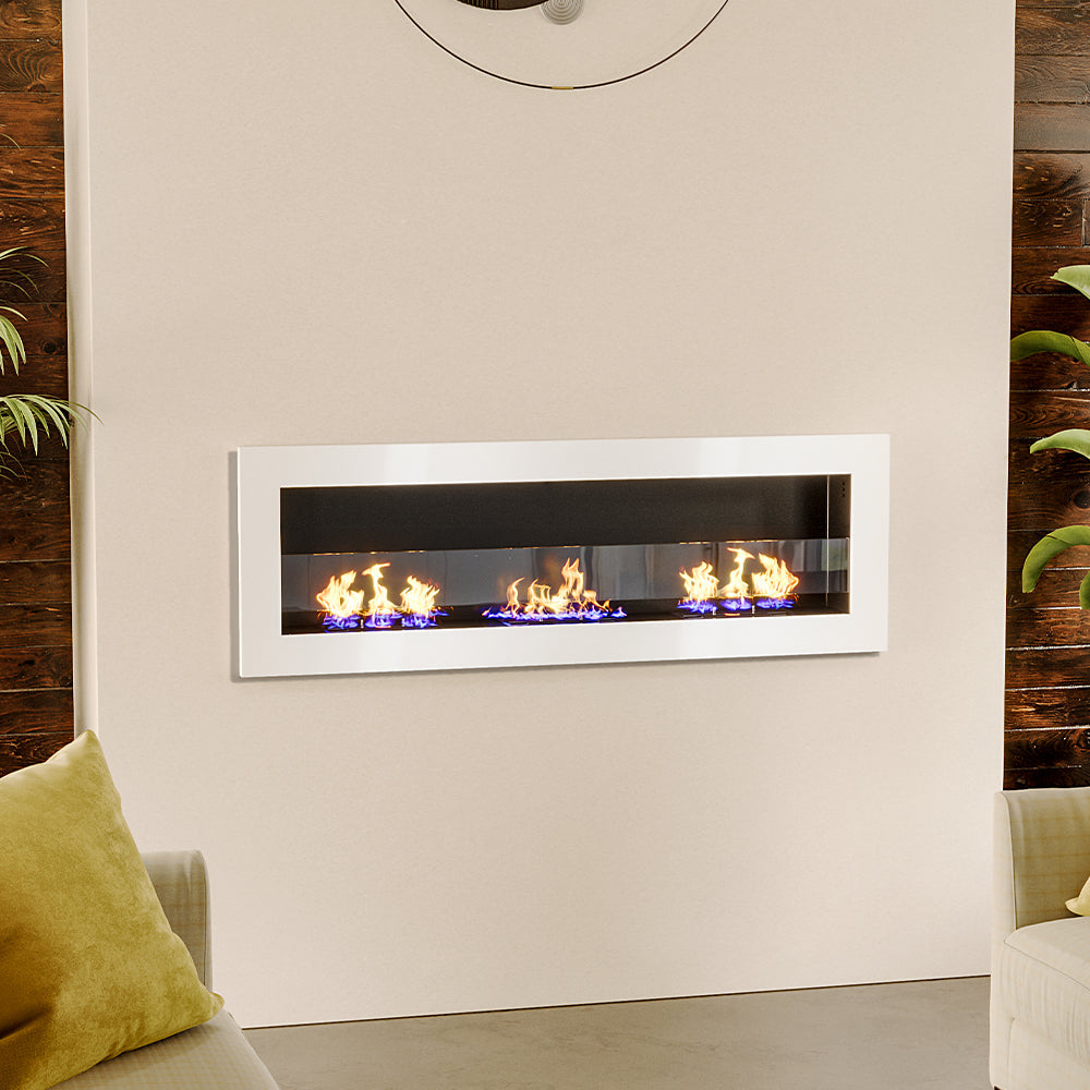 47-inch bio-ethanol fireplace installed on the wall with movable flames