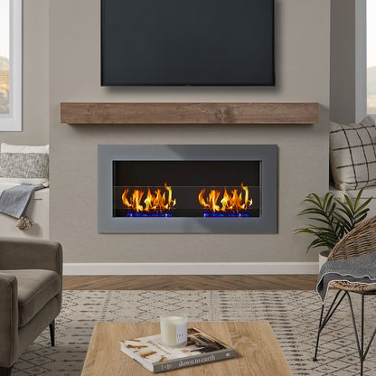 35-inch stainless steel ethanol fireplace that can be placed on the wall or set into a recess