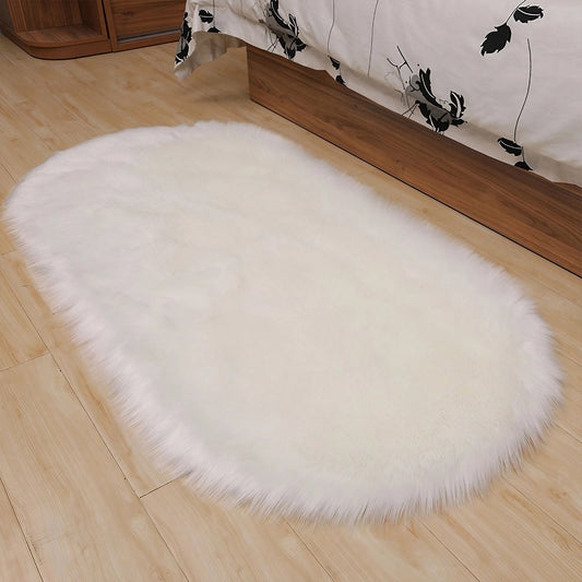 120/90cm L Oval Super Soft Shaggy Area Rug White