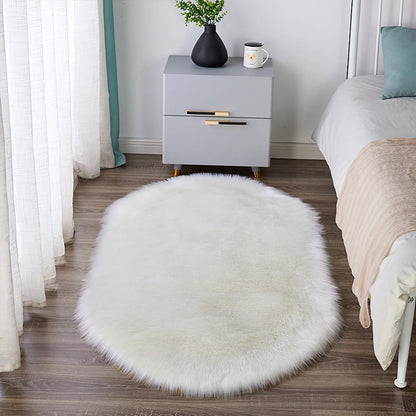 120/90cm L Oval Super Soft Shaggy Area Rug White