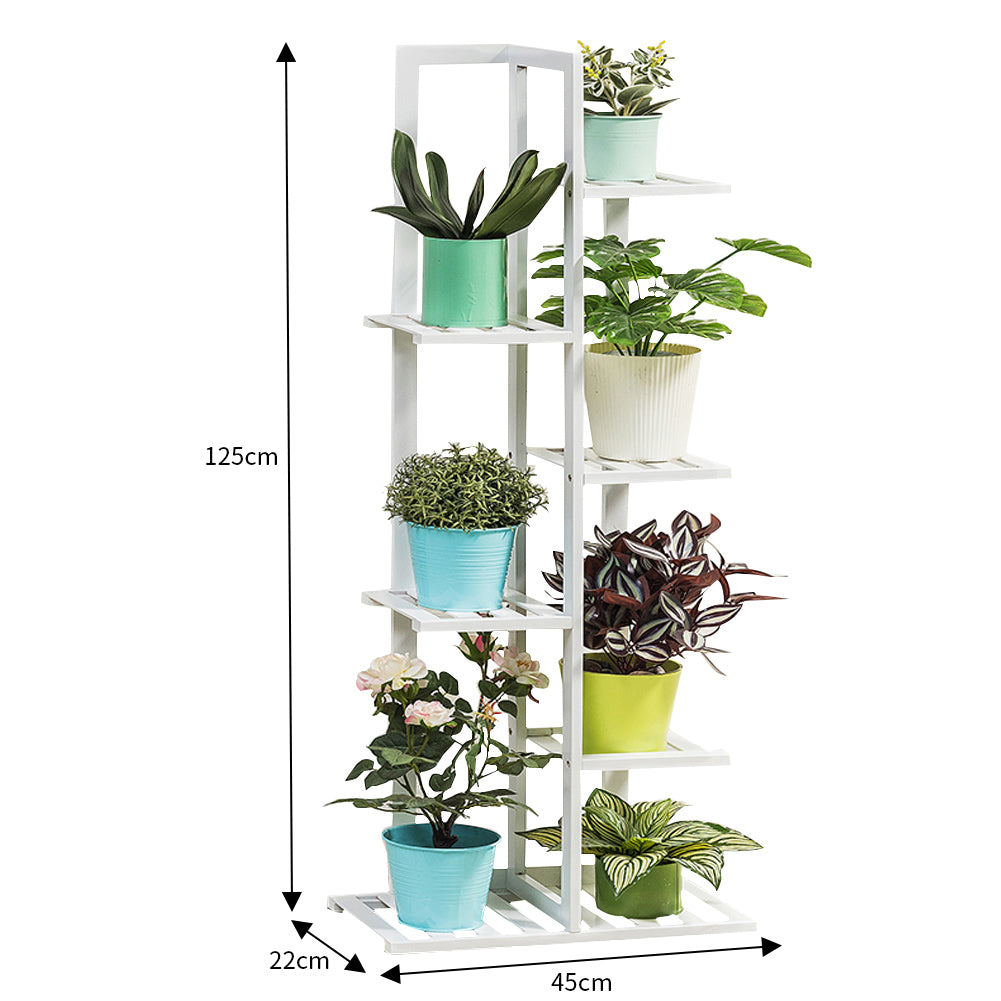 White 6 Tier Wood Flower Pots Holder Rack