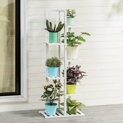 White 6 Tier Wood Flower Pots Holder Rack