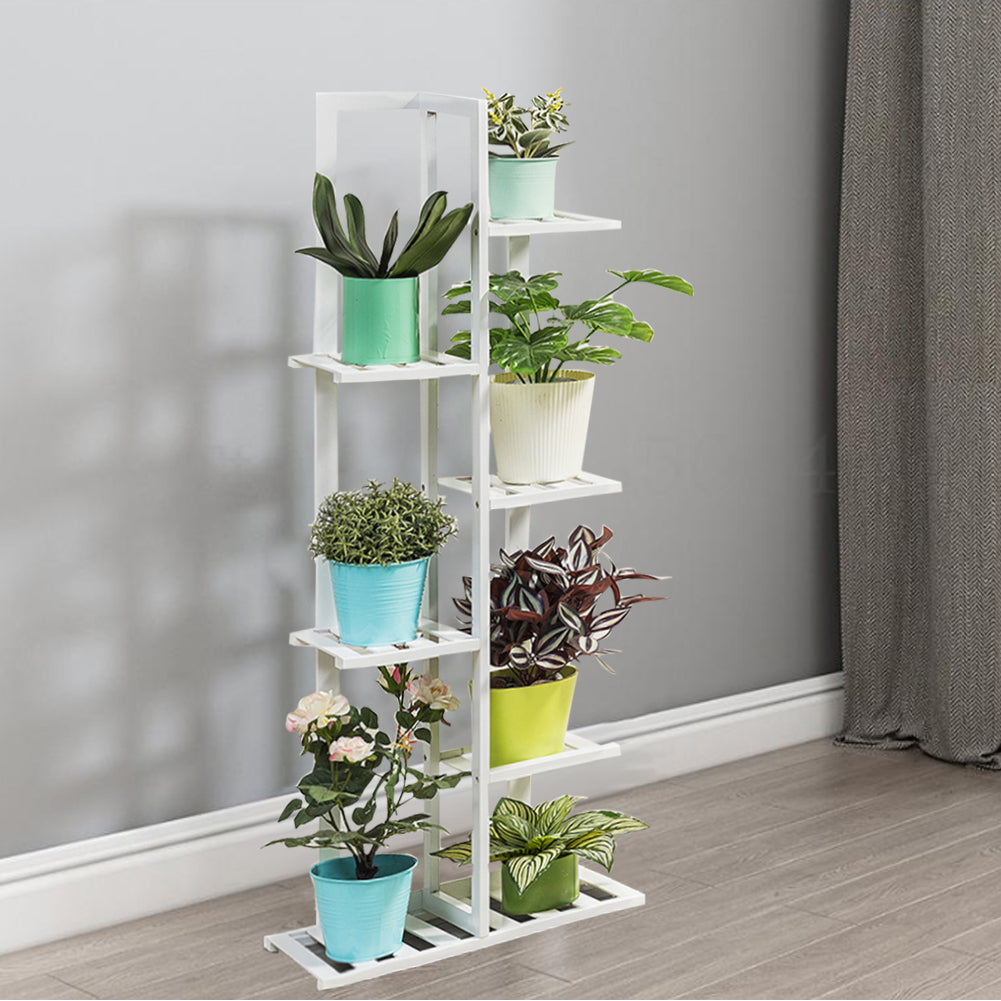 White 6 Tier Wood Flower Pots Holder Rack