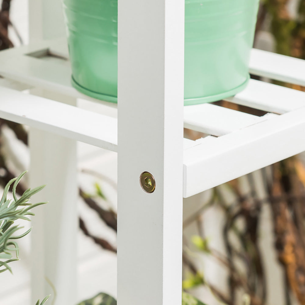 White 6 Tier Wood Flower Pots Holder Rack