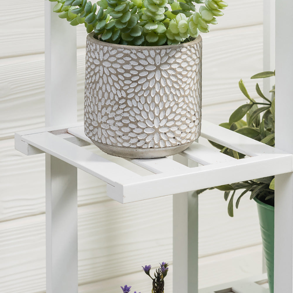 White 6 Tier Wood Flower Pots Holder Rack