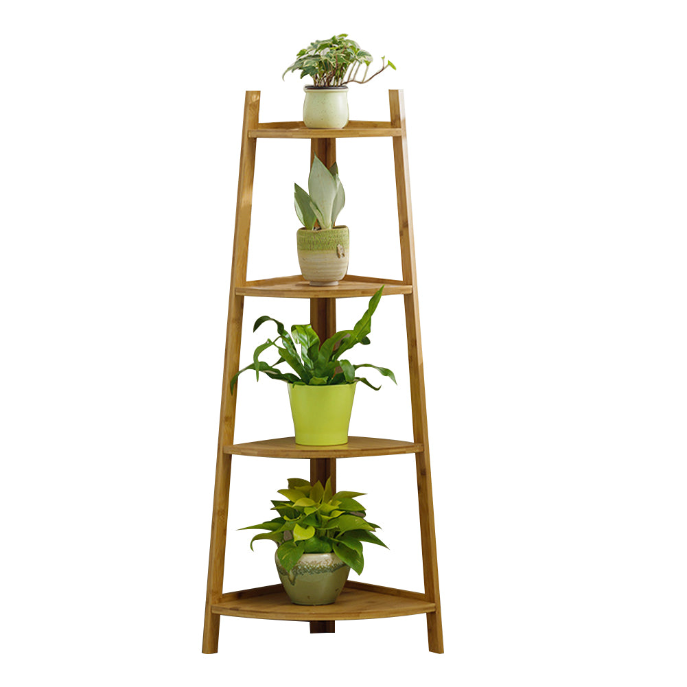 Brown 4 Tier Ladder Corner Bamboo Wood Flower Plant Stand