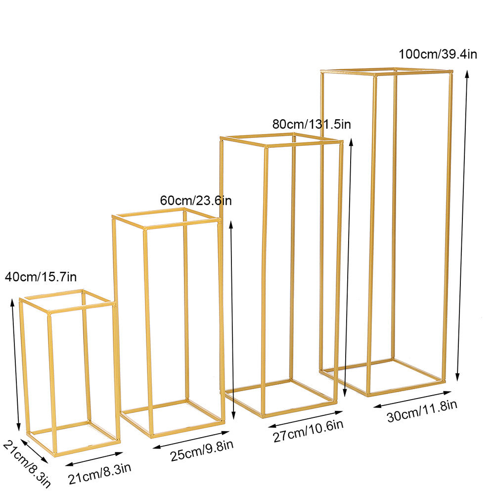 80cm/100cm Golden Metal Rectangular Flower Stand Pedestal