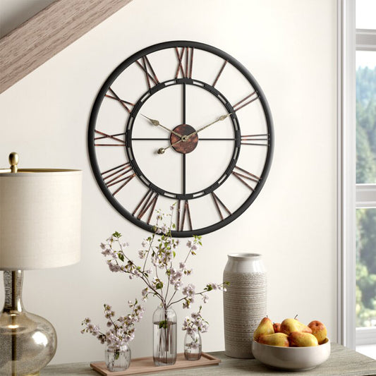 Black 60CM Metal Roman Numerals Wall Clock