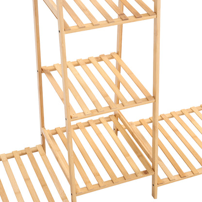 Natural Wood Bamboo Trapezoid Storage Shelves Clothes Hanging Rack