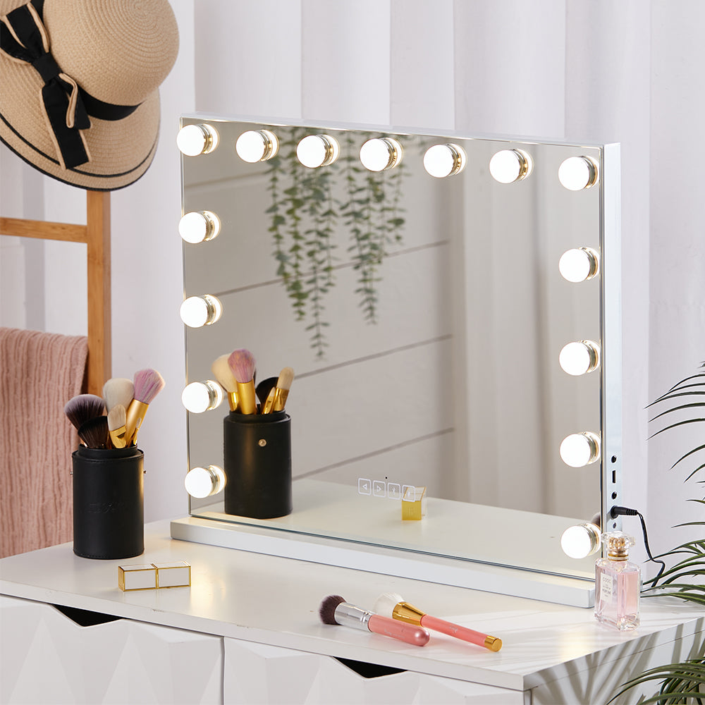 Bluetooth-enabled white Hollywood LED vanity mirror