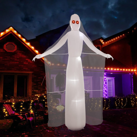 Halloween Inflatable White Tall Ghost Bride with Red Eyes