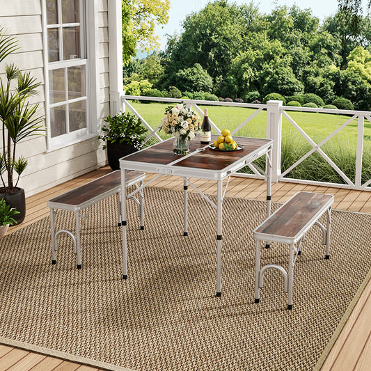 Two-bench brown outdoor picnic table