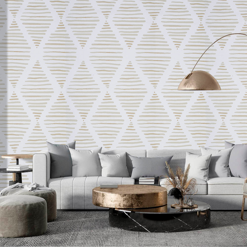 Modern Geometric Diamond Wallpaper Yellow and White