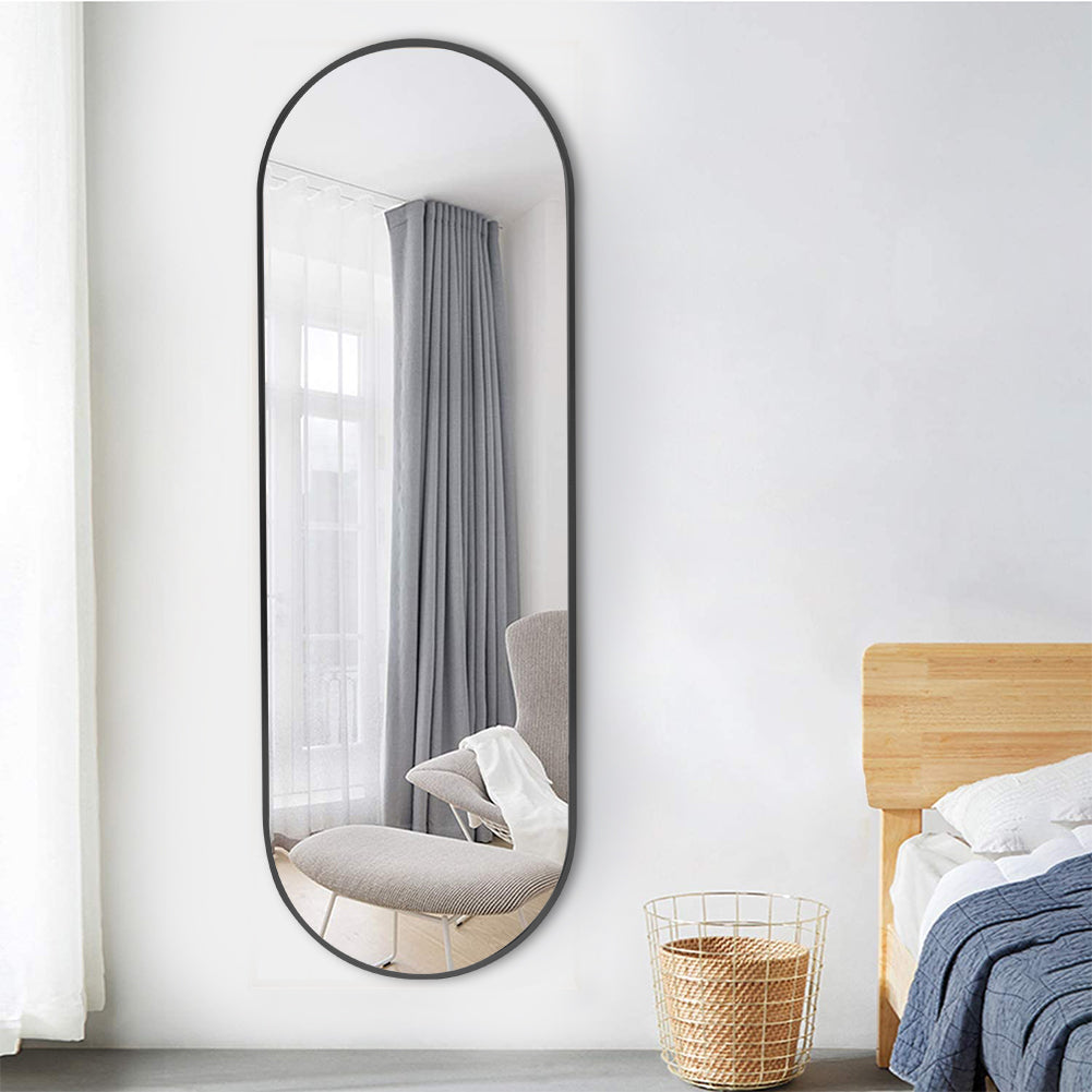 Black/Gold Modern Oval Metal Full Length Wall Mirror