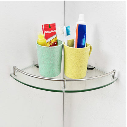 1 Tier Bathroom Glass Corner Shelf Wall Mounted