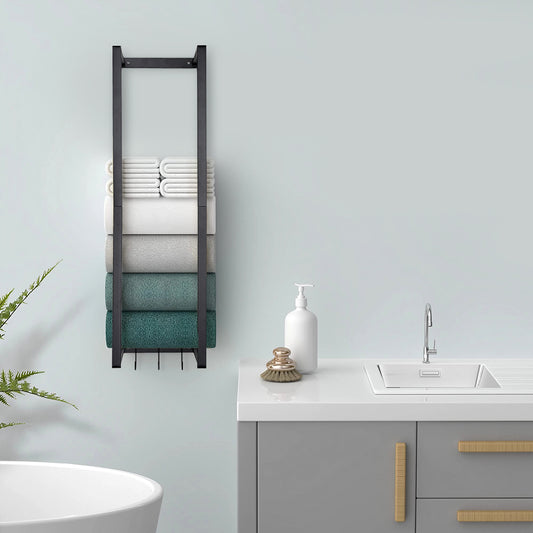 Modern Carbon Steel Wall Towel Rack with Hooks