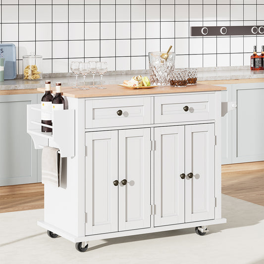 Contemporary Rolling Wood Kitchen Trolley Cart with Cabinet for Storage