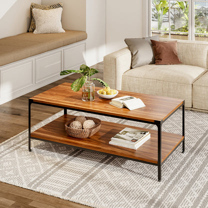 Rectangular Coffee Table with Two Tiers and Walnut Finish