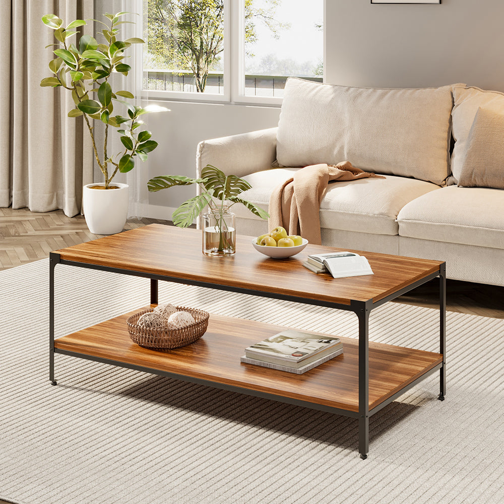 Rectangular Coffee Table with Two Tiers and Walnut Finish