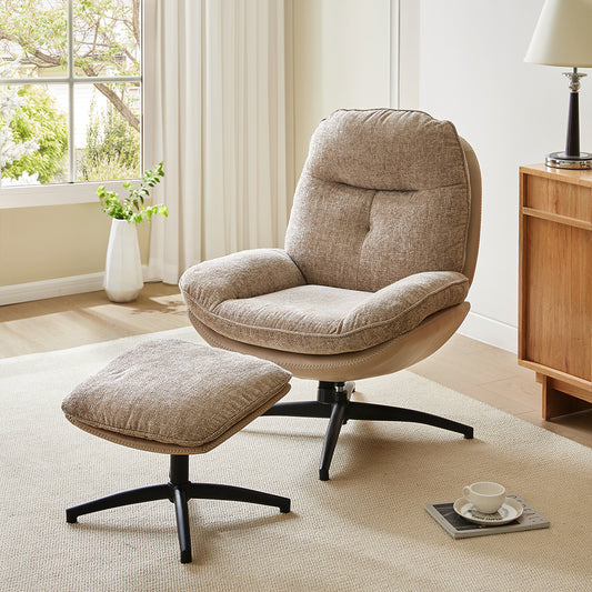 Footstool with Brown Chenille Lounge Chair