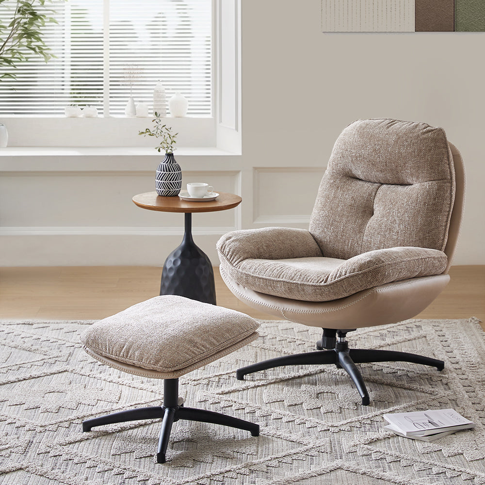 Footstool with Brown Chenille Lounge Chair