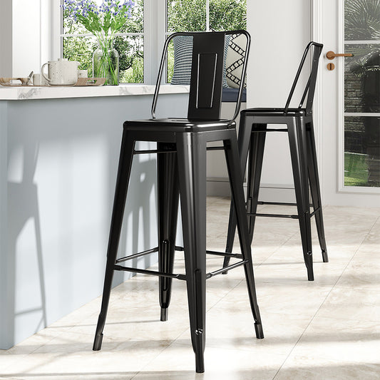 Four Black Metal Frame High Bar Stools